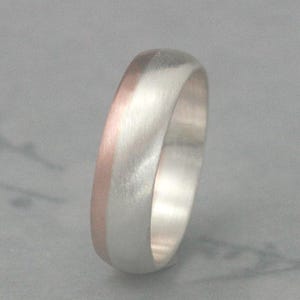14K Rose Gold and Silver Ring Two Tone Band Modern Men&#39;s Band Men&#39;s Wedding Band 6mm Wide Band Men&#39;s Wedding Ring Two Tone Band Mixed Metal