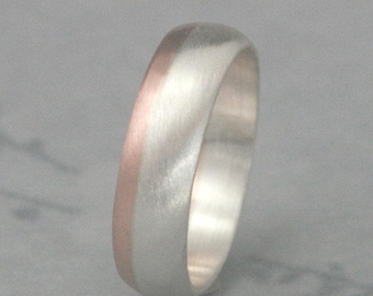 14K Rose Gold and Silver Ring Two Tone Band Modern Men's Band Men's Wedding Band 6mm Wide Band Men's Wedding Ring Two Tone Band Mixed Metal