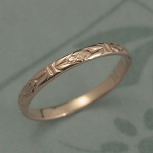 14K Rose Gold Romance in the Garden Wedding Band or Stacking Ring Solid 14K Rose Gold Floral Patterned Ring Orange Blossom Ring Vintage