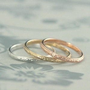 10K Gold Ring 10K Gold Band Antique Style Ring Antique Style Band Gold Wedding Ring Orange Blossom Band Thin Renaissance Women's Gold Band