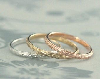 10K Gold Ring 10K Gold Band Antique Style Ring Antique Style Band Gold Wedding Ring Orange Blossom Band Thin Renaissance Women's Gold Band