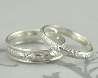 Fedi nuziali in argento per donna, fede nuziale da uomo, set di fedi nuziali da donna, fedi rinascimentali fatte a mano, anelli di promessa per lui e per lei.