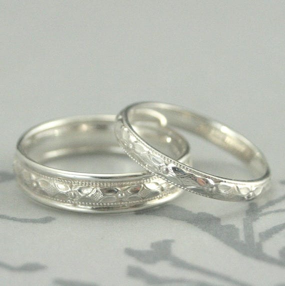 Silver Wedding Rings for Women Silver Ring Men's Wedding Band Women's Wedding Ring Set Renaissance Handmade Bands His and Hers Promise Rings