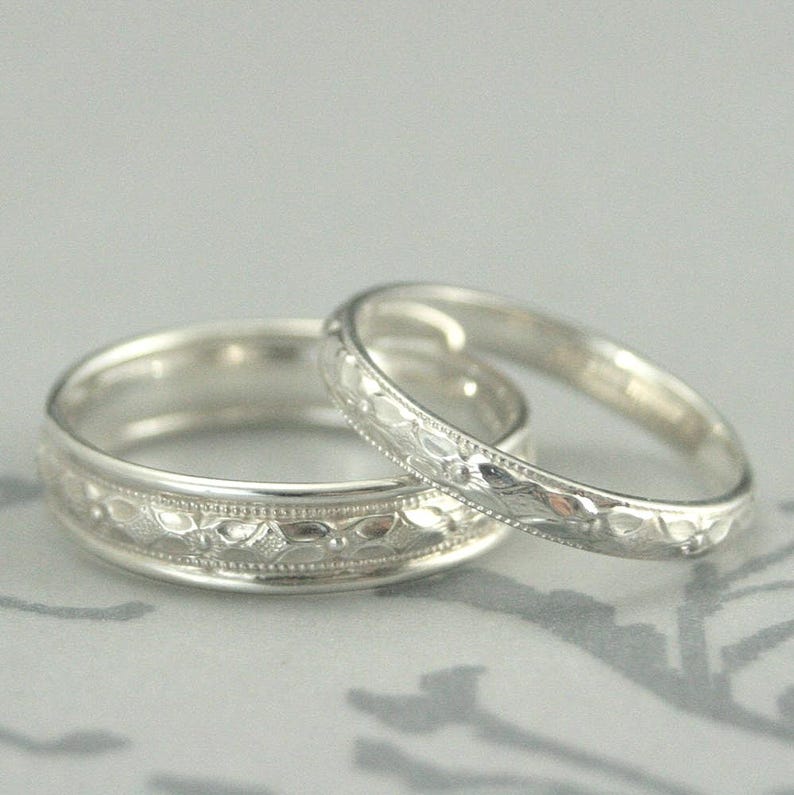 Silver Wedding Rings for Women Silver Ring Men's Wedding Band Women's Wedding Ring Set Renaissance Handmade Bands His and Hers Promise Rings image 1