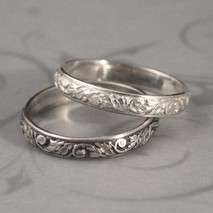 Bague de style ancien, anneau baroque, design vintage, anneau à motifs, bague de mariage en argent sterling, anneau de vigne, anneau feuille, bague à empiler