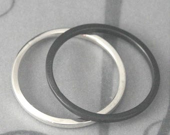 Yin and Yang Super Stacking Set--Set of Two Silver Flat Stacking Rings-Custom made Stacking Bands in YOUR size-Elegant Silver Stacking Rings