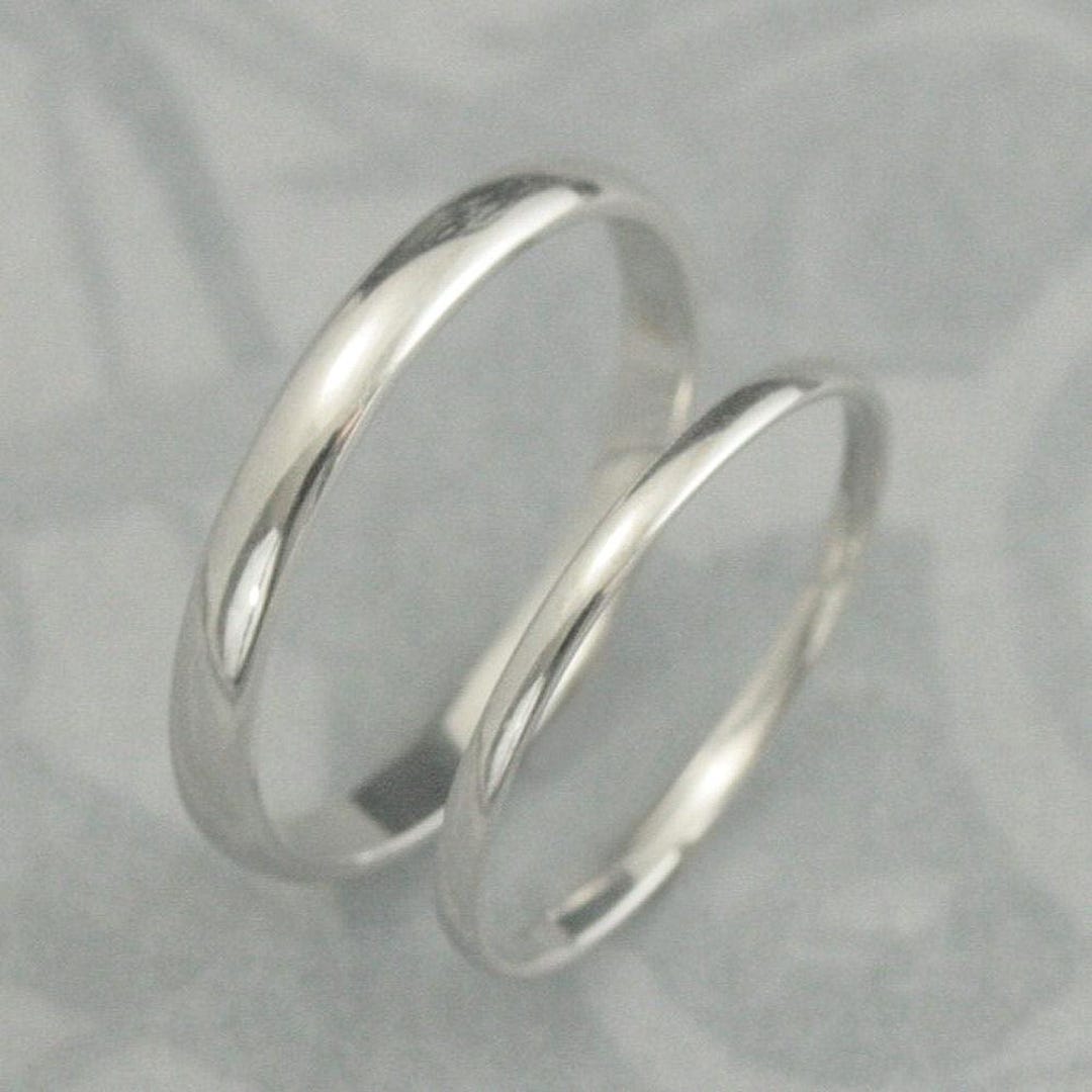 18K Wedding Bands—18k White Gold Rings—his and Hers Bands—plain