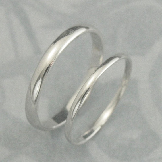 18K Wedding Bands—18K White Gold Rings—His and Hers Bands—Plain Jane Set—Men’s Wedding Band—Women’s Wedding Ring—3mm Wide and 1.5mm Wide