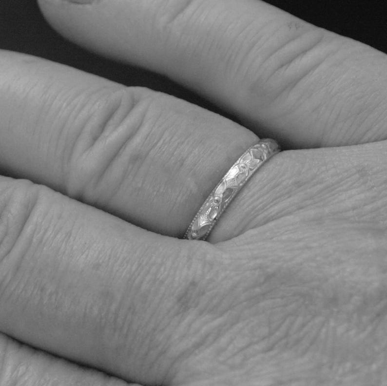 Silver Wedding Ring for Women Patterned Band Wedding Women's Silver Ring Renaissance Band Stacking Ring Milgrain Wedding Band Milgrain Ring image 4