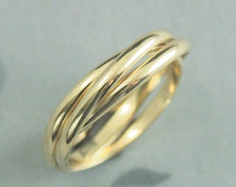 Fidget Ring Solid 14K Rolling Ring Gold Interlocking Ring Three 2mm wide Half Round Bands Wedding Band Gold Wedding Ring