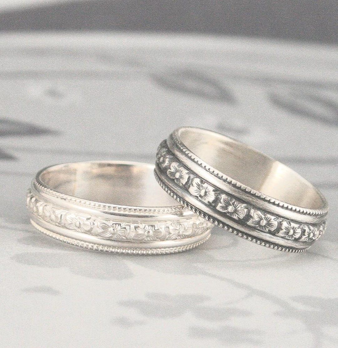 Milgrain Ring Roses Band Milgrain Band Rose Ring Floral Wedding