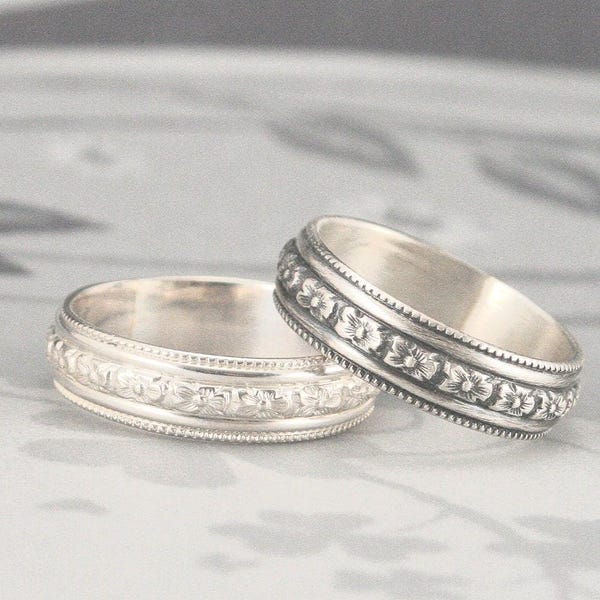 Milgrain Ring Roses Band Milgrain Band Rose Ring Floral Wedding Band Rosy with an Edge Ring Women’s Wedding Band Men’s Wedding Ring Flower