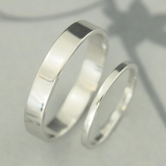 Platinum Wedding Rings Platinum Wedding Band Set His and Hers Platinum Rings Flat Edge Bands 4mm Wide Platinum Ring Flat Profile