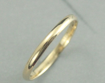 Fede nuziale in oro giallo da 2 mm per 1 mm, sottile, in oro 10K, da donna, con fascia in oro giallo massiccio 10K, fatta a mano, semicircolare