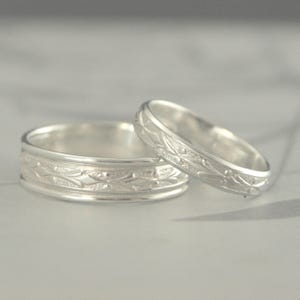Silber Hochzeit Set Seine und Sie Eheringe Silber Eheringe Edwardian Bands Geometrische Ring Set Seine und Sie Silberringe Blazer Kunst Bild 3