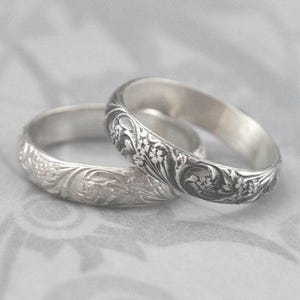 Anillo de bodas de plata estilo vintage, anillo de bodas con ramo de novia y flores, anillo de bodas estilo antiguo, anillo de bodas para mujer, anillo de bodas de jardín