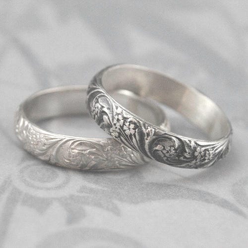 Alliance de style vintage Alliance en argent pour bouquet de mariée Bague florale Bague de mariage de style antique Alliance pour femme Alliance de jardin
