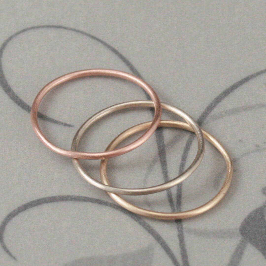 Roll Me Round--solid 14K Gold Tri Color Stacking Ring Set--set of 3 One ...