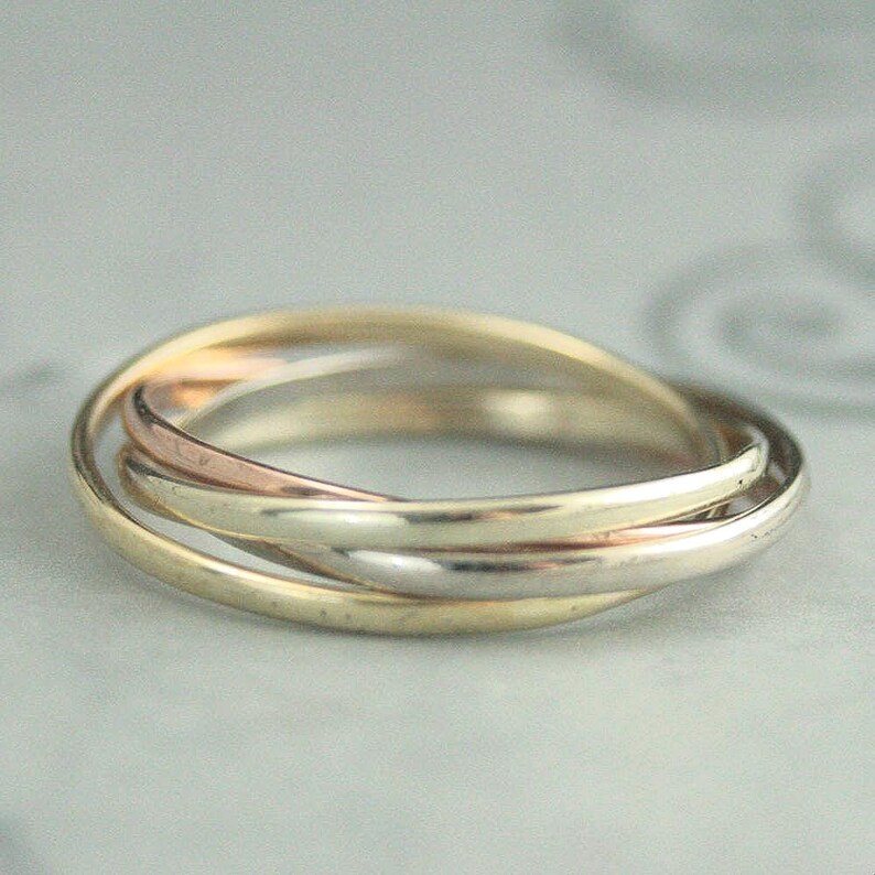 Rolling Ring Multi Color Ring Four Gold Rings 1.5mm Bands Wedding Ring 14K Gold Rings Interlocking Rings Intertwined Rings Gold image 2
