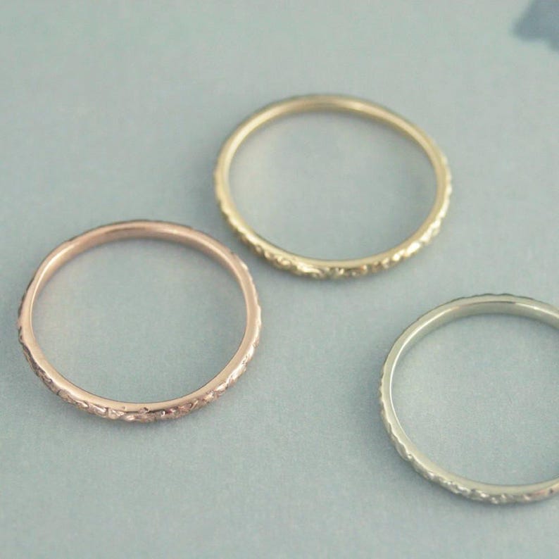 Rose Gold Wedding Band~Rose Gold Ring~Women's Wedding Ring~Thin Rose Gold Band~10K Gold Band~Antique Style Ring~Vintage Style Band~Rococo image 4