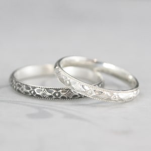 Alliance en argent pour femme Alliance à motifs mariage en argent pour femme Bague Renaissance en argent massif Bague empilable Alliance millegrain