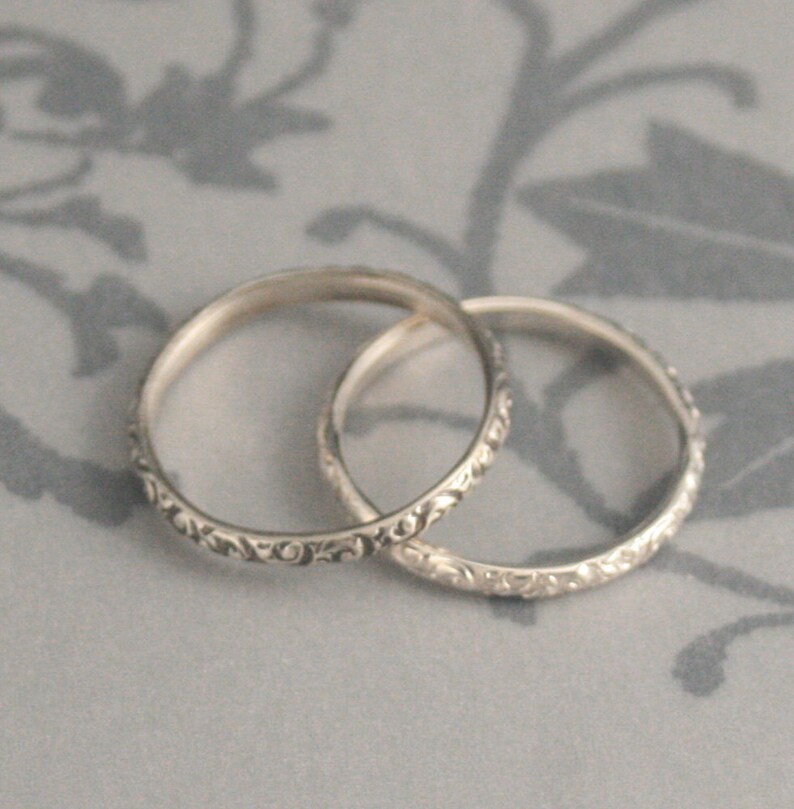 Thin Silver Ring Women's Wedding Band Embossed Ring Silver Etsy