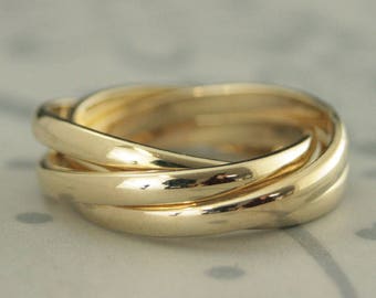 4 Band Rolling Ring Wedding Band 14K Gold Rolling Ring Interlocking Wedding Band Gold Interlocking Ring Infinity Ring Gold Band