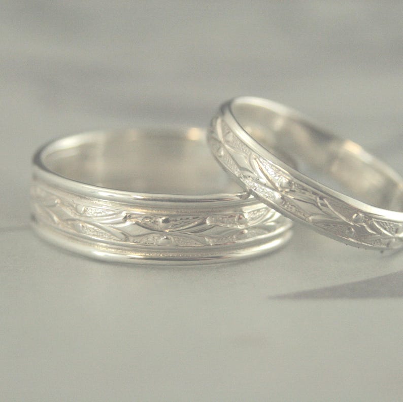 Silber Hochzeit Set Seine und Sie Eheringe Silber Eheringe Edwardian Bands Geometrische Ring Set Seine und Sie Silberringe Blazer Kunst Bild 1