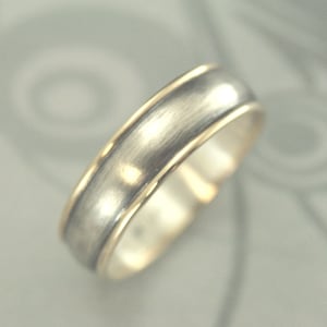 Two Tone Ring 14K Gold and Sterling Silver Handmade Wedding Band for Him or Her 6mm Wide Comfort Fit Touch of Gold Ring Unique Wedding Ring