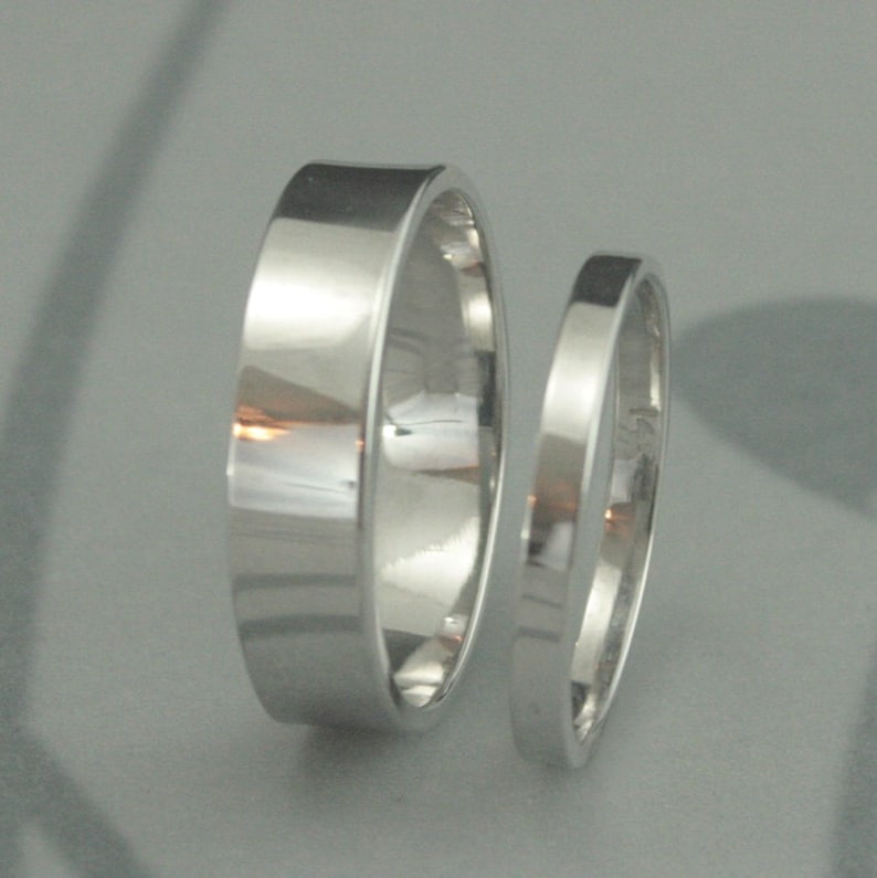 Solid 14K White Gold Flat Modern Wedding Band SetStraight Etsy