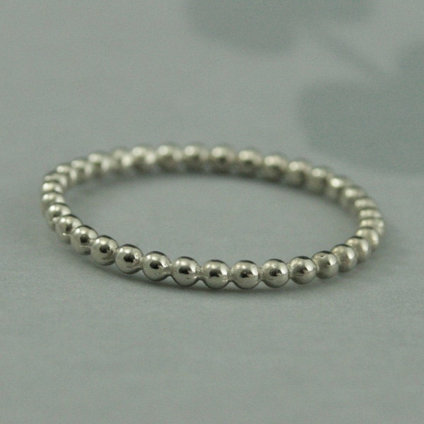 14K White Gold Bubble Band--Beaded Band--White Gold Stacking Ring--Thin Spacer Band--Unique Wedding Band