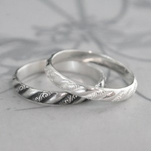 Silver Versailles Band Silver Wedding Ring Men&#39;s Silver Ring Women&#39;s Silver Band Wide Versailles Ring Swirls and Diagonals Embossed Ring