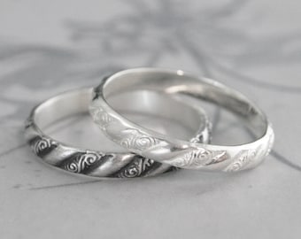 Silver Versailles Band Silver Wedding Ring Men's Silver Ring Women's Silver Band Wide Versailles Ring Swirls and Diagonals Embossed Ring