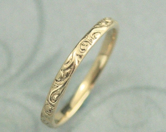 Gouden mager bloeien band ~ trouwring dames ~ gouden band dames ~ vintage stijl band ~ antieke stijl ring ~ gouden trouwring ~ gouden werveling band ~ 14K