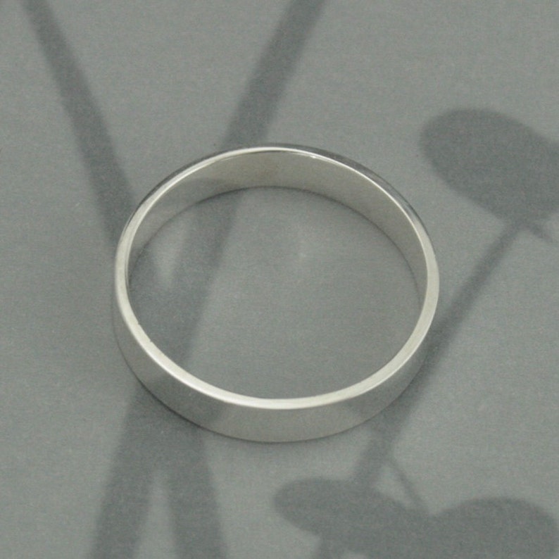 Ring Mens Wedding Band Womens Wedding Ring Silver Wedding Band 4mm Ring Flat Edge Band Grooms Ring Sleek Wedding Band Straight /& Narrow Band