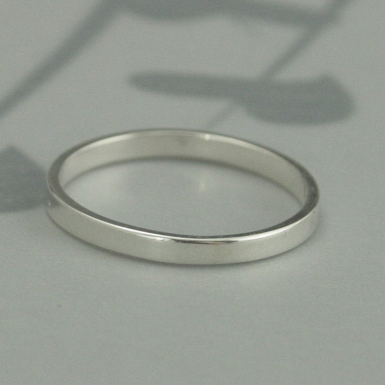 The Straight and Narrow Thin BandsSolid Sterling Silver Flat Edge Wedding Ring SetModern His and Hers Bands image 5