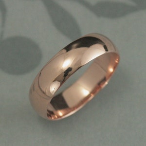 Men's Wedding Ring Solid 14K Rose Gold Ring Half Round Band 6mm Wide Wedding Ring Men's Wedding Band Wide Wedding Band Rose Gold Band