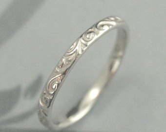 White Gold Skinny Flourish Band Women's Wedding Band Women's White Gold Band Vintage Style Band Antique Style Ring White Gold Wedding Band