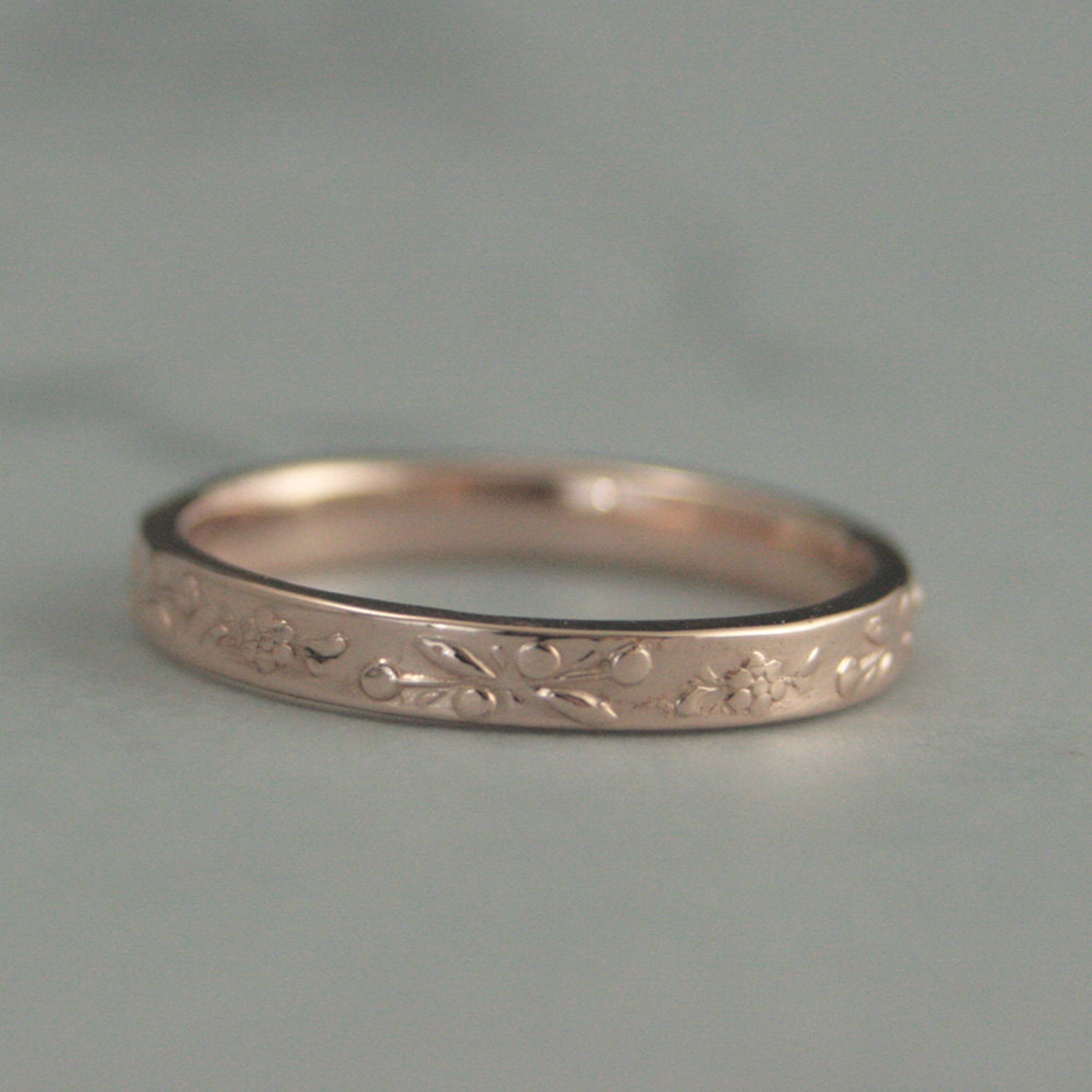 Rose Gold Band Women's Wedding Band Floral Wedding Band Etsy