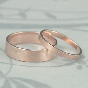 Men&#39;s Wedding Band--Straight & Narrow Wedding Set--5mm and 2mm Wide Rings-His and Hers Wedding Ring Set-Women&#39;s Wedding Ring-Flat Edge Bands