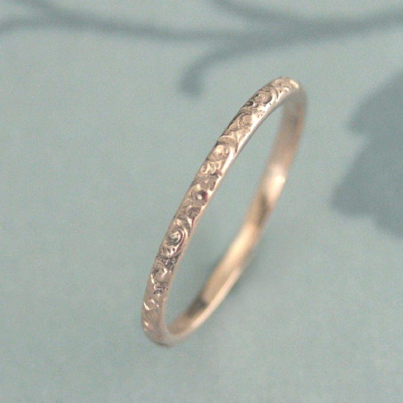 Rose Gold Wedding Band~Rose Gold Ring~Women's Wedding Ring~Thin Rose Gold Band~10K Gold Band~Antique Style Ring~Vintage Style Band~Rococo image 1