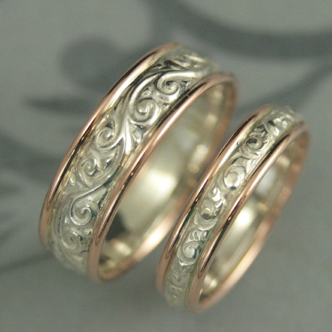 Two Tone Wedding Set His Hers Two Tone Rings Womens Wedding Etsy