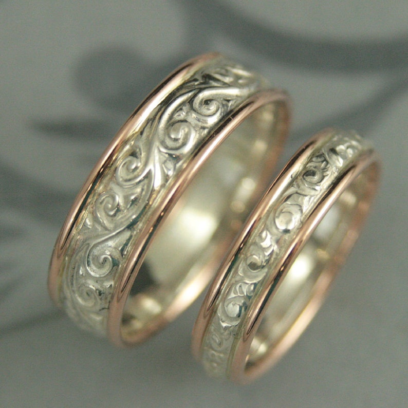 Two Tone Wedding Set His Hers Two Tone Rings Womens Wedding Etsy