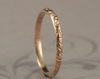 Gold Wedding Band--Solid 14K Yellow Gold Rococo in the Disco Wedding Band--Solid 14K Gold Swirl Patterned Ring Custom made in YOUR Size