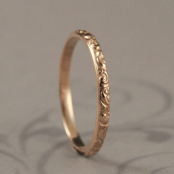 Gold Wedding Band--Solid 14K Yellow Gold Rococo in the Disco Wedding Band--Solid 14K Gold Swirl Patterned Ring Custom made in YOUR Size