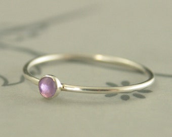 Amethyst Stacking Ring 3mm Rose Cut Amethyst Genuine Gem Candy Stackers Sterling Silver Bezel Minimalist Purple Ring February Birthstone