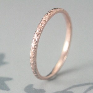 Thin Rose Gold Wedding Ring 14K Rose Gold Rococo in the Disco Wedding Band Solid 14K Gold Swirl Patterned Ring Custom Made in YOUR Size image 3