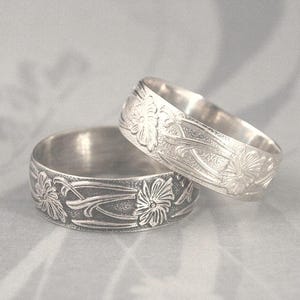 Silver Wedding Ring Fleur Nouveau Ring Sterling Silver Art Nouveau Floral Patterned Band Antique Style Ring Vintage Look Band Chrysanthemum