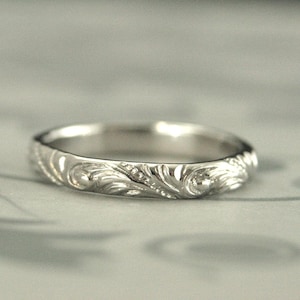 Platinum Wedding Band Vintage Style Band Women&#39;s Platinum Ring Florence Flourish Ring Antique Platinum Band Women&#39;s Platinum Band Swirl Band