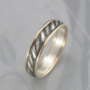 Silver and Gold Wedding Band Two Tone Wedding Ring Touch of Gold Wide Versailles Band Unique Wedding Ring Bimetal Ring Embossed Design